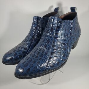 Stacy Adams Sandoval Navy Croco Print Leather Cuban Heeled Boots Men's Size 12W